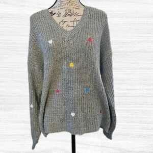 What’s Next Gray Heart Knit Sweater, Size XL